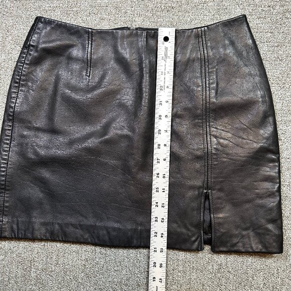 Vintage Express 100% Genuine Leather Black Slit Mini Skirt Size 9 / 10 - Picture 4 of 5